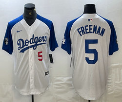 Nike Los Angeles Dodgers #5 Freddie Freeman White fashion Red 22 on front Game Authentic Stitched MLB Jersey