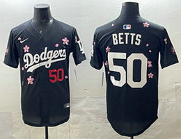 Nike Los Angeles Dodgers #50 Mookie Betts Black 50 front Tokyo Series MLB Jersey