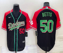 Nike Los Angeles Dodgers #50 Mookie Betts Black 50 in front Throwback Authentic Stitched MLB jersey