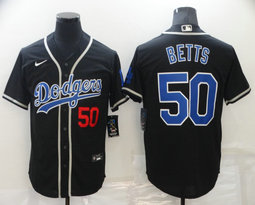Nike Los Angeles Dodgers #50 Mookie Betts Black Color Blue Number Game Authentic Stitched MLB Jersey