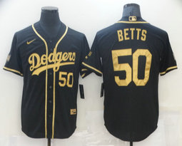 Nike Los Angeles Dodgers #50 Mookie Betts Black Gold Authentic Stitched MLB Jersey
