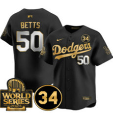 Nike Los Angeles Dodgers #50 Mookie Betts Black Gold with 34 patch 2024 World Series Jersey
