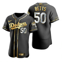 Nike Los Angeles Dodgers #50 Mookie Betts Black Golden 2020 World Series Champions Jersey