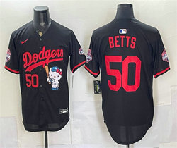 Nike Los Angeles Dodgers #50 Mookie Betts Black Hello Kitty Night Champions Patch Jersey