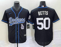Nike Los Angeles Dodgers #50 Mookie Betts Black LA Front Joint Name Game Authentic Stitched MLB Jersey
