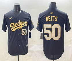 Nike Los Angeles Dodgers #50 Mookie Betts Black gold name Stitched MLB Jersey