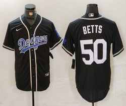 Nike Los Angeles Dodgers #50 Mookie Betts Black white name Fashion Authentic Stitched MLB Jersey