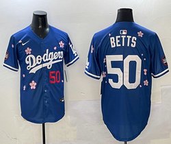 Nike Los Angeles Dodgers #50 Mookie Betts Blue 2025 Tokyo Series Stitched MLB Jersey