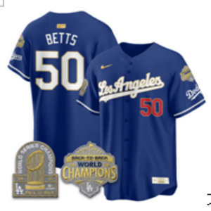 Nike Los Angeles Dodgers #50 Mookie Betts Blue 2026 Gold Collection 9x & B2B Champs Patch Jersey