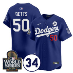 Nike Los Angeles Dodgers #50 Mookie Betts Blue 34 patch 2024 World Series Baseball Jersey