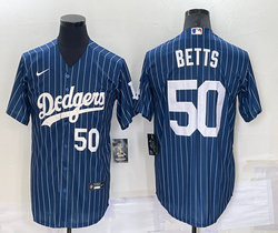 Nike Los Angeles Dodgers #50 Mookie Betts Blue 50 in front White stripe Throwback Authentic Stitched MLB jersey