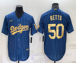 Nike Los Angeles Dodgers #50 Mookie Betts Blue Gold Number Throwback Authentic Stitched MLB jersey