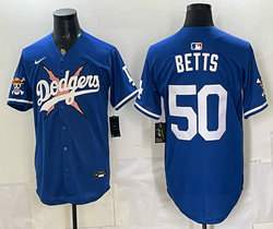 Nike Los Angeles Dodgers #50 Mookie Betts Blue Lightning Baseball Jersey