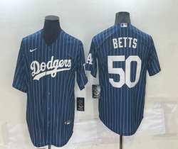 Nike Los Angeles Dodgers #50 Mookie Betts Blue White stripe Authentic Stitched MLB jersey