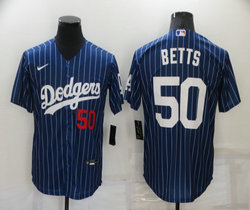 Nike Los Angeles Dodgers #50 Mookie Betts Blue White stripe Authentic Stitched MLB jerseys