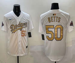 Nike Los Angeles Dodgers #50 Mookie Betts Gold Name Champions Jersey