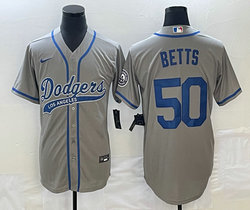 Nike Los Angeles Dodgers #50 Mookie Betts Gray Joint Name Game Authentic Stitched MLB Jersey