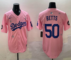 Nike Los Angeles Dodgers #50 Mookie Betts Pink 2025 Tokyo Series Stitched MLB Jersey