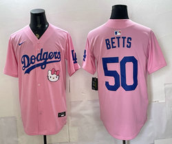Nike Los Angeles Dodgers #50 Mookie Betts Pink Hello Kitty Jersey