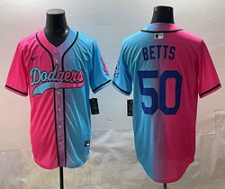 Nike Los Angeles Dodgers #50 Mookie Betts Pink and Blue Joint MLB Jersey