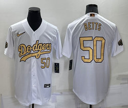 Nike Los Angeles Dodgers #50 Mookie Betts White #50 in front 2022 All Star Authentic Stitched MLB Jersey