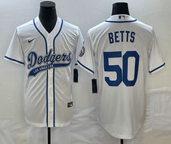 Nike Los Angeles Dodgers #50 Mookie Betts White Joint Name Game Authentic Stitched MLB Jersey