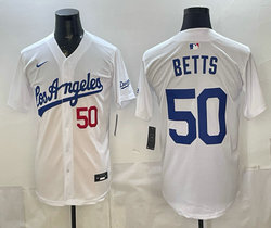 Nike Los Angeles Dodgers #50 Mookie Betts White Los Angeles Front Alternate Stadium Jersey