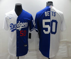 Nike Los Angeles Dodgers #50 Mookie Betts White and blue #50 in front Game Authentic Stitched MLB Jersey