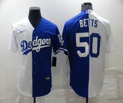 Nike Los Angeles Dodgers #50 Mookie Betts White and blue Game Authentic Stitched MLB Jersey