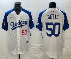 Nike Los Angeles Dodgers #50 Mookie Betts White fashion Red 50 on front Game Authentic Stitched MLB Jersey