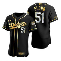 Nike Los Angeles Dodgers #51 Dylan Floro Black Golden 2020 World Series Champions Jerseys