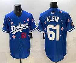 Nike Los Angeles Dodgers #61 Will Klein Grey Dodgers Blue 61 front Tokyo Series MLB Jersey