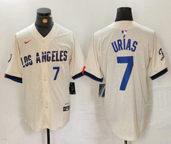 Nike Los Angeles Dodgers #7 Julio Urias Cream Blue number 2024 City 7 front Authentic Stitched MLB Jersey