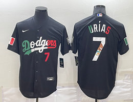Nike Los Angeles Dodgers #7 Julio Urias Red 7 In front Mexico Throwback Game Authentic Stitched MLB Jersey