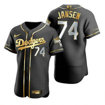 Nike Los Angeles Dodgers #74 Kenley Jansen Black Golden 2020 World Series Champions Jersey
