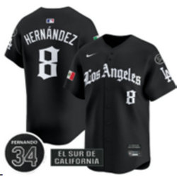 Nike Los Angeles Dodgers #8 Enrique Hernández Black 5(V) Joint With 34 MLB Jersey