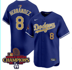 Nike Los Angeles Dodgers #8 Enrique Hernández Blue Gold Name Champions Jersey
