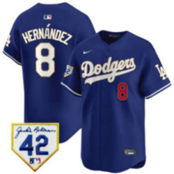 Nike Los Angeles Dodgers #8 Enrique Hernández Blue Gold name 42 patch Baseball Jersey