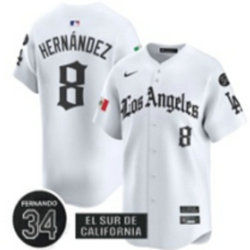 Nike Los Angeles Dodgers #8 Enrique Hernández White 5(V) Joint With 34 MLB Jersey