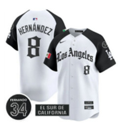 Nike Los Angeles Dodgers #8 Enrique Hernández White Black sleeves 5(V) Joint With 34 MLB Jersey