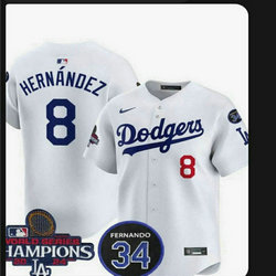 Nike Los Angeles Dodgers #8 Enrique Hernández White Champion patch and 34 patch Jersey