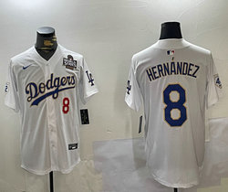 Nike Los Angeles Dodgers #8 Enrique Hernández White Gold name 42 patch 2024 World Series Baseball Jersey