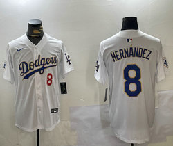 Nike Los Angeles Dodgers #8 Enrique Hernández White Gold name Baseball Jersey