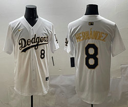 Nike Los Angeles Dodgers #8 Enrique Hernández White Gold name MLB Jersey