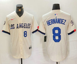 Nike Los Angeles Dodgers #8 Enrique Hernandez Cream 2024 City 8 front Game Authentic Stitched MLB Jersey