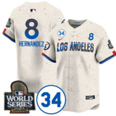 Nike Los Angeles Dodgers #8 Enrique Hernandez Cream with 34 patch 2024 World Series Jersey