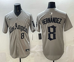 Nike Los Angeles Dodgers #8 Enrique Hernandez Grey Gothic Style LA Baseball Jersey