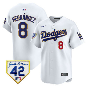 Nike Los Angeles Dodgers #8 Enrique Hernandez White with 42 patch MLB jersey