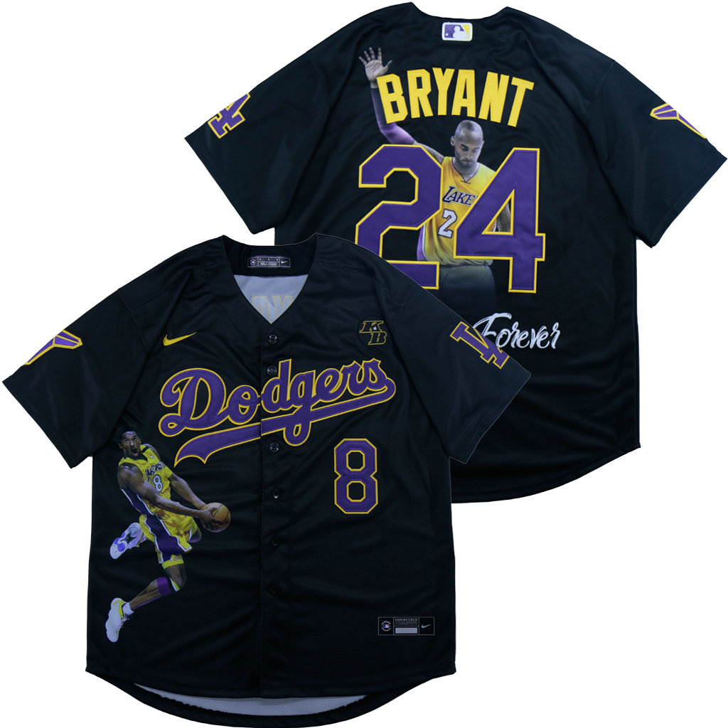 Nike Los Angeles Dodgers #8 Kobe Bryant #24 BP Black Purple number Authentic MLB Stitched Jersey