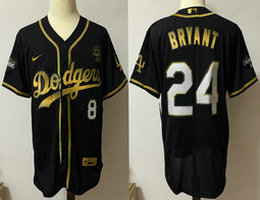 Nike Los Angeles Dodgers #8 Kobe Bryant #24 Gold name Champion Memorial Edition Authentic MLB Stitched Jersey